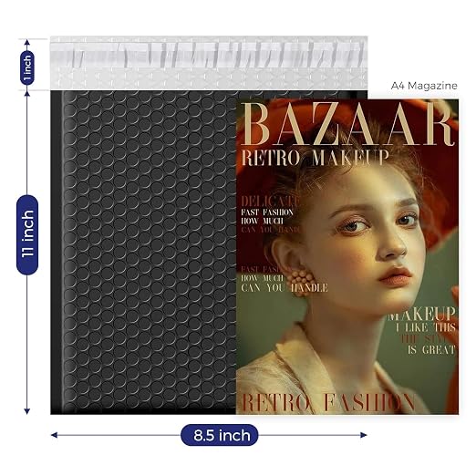 Fuxury Bubble Mailers 8.5x12" Padded Envelopes 25Pack Usable Size 8.5x11 | Self-Seal Adhesive Padded Mailers Water Resistant Shipping Bags for Mailing,Packaging,Small Business,Shipping,Black,#2