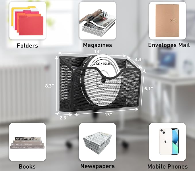JANE EYRE Magnetic File Holder - 3PCS Paper Mail Organizer | No Drilling Strong Dual Magnets Magazine Paper Document Organizer for Cabinets Office Classroom Whiteboard