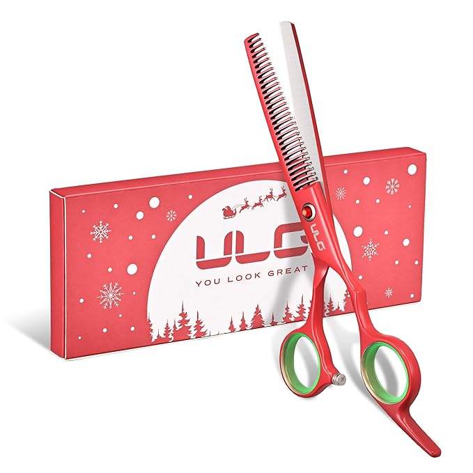 ULG 6.5" Hair Thinning Scissors, Japanese Stainless Steel, Professional Texturizing Shears, Barber’s 30-Tooth Blending Thinner for Stylist & Home Use, Gifts for Women Men Family Red