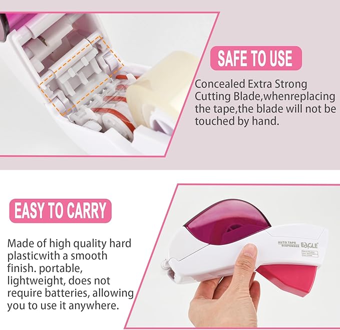 Automatic Tape Dispenser for Wrapping Gifts, Handheld Packaging Tape Dispenser Gun with Cutter, Dispensers for Adhesive Tapes-White