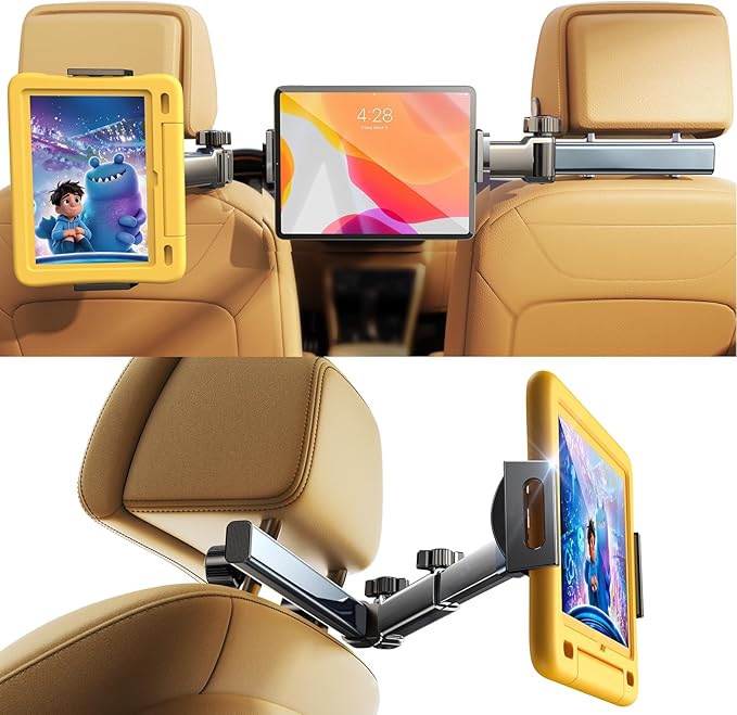 LISEN for iPad Holder Car Road Trip Essentials Activities for Kids Travel Gifts Car Accessories for Women Interior, Truck Accessories 3in1 Tablet Holder Back Seat Car Organizer Camping Headrest