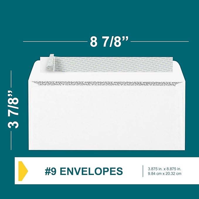 #9 Envelopes Self Seal - 80 Pack - Security Tinted 3 7/8" x 8 7/8" Business Envelopes Peel & Seal - Mailing Envelopes Letter Size - Legal Envelopes for Invoices, Statements - 24lb Plain Envelopes