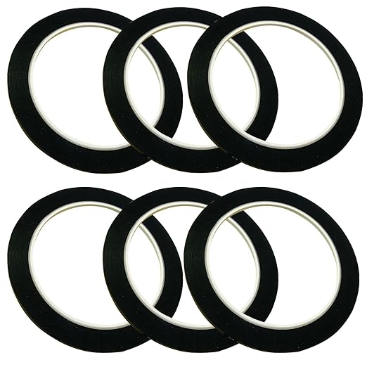 6pcs Lightning Whiteboard Pinstripe Tape Line, 108 Feet Feet Long per Roll, Dry Erase White Board Graphic Grid Marking Gridding Self Adhesive Artist Thin Pinstriping Tape Black (1/8 inch Width)