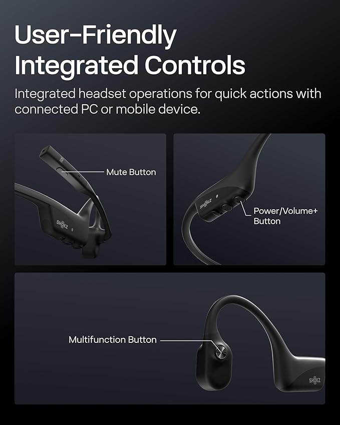 SHOKZ OpenComm2 UC 2025 Upgrade - Open-Ear Wireless Computer Headset with Boom Mic, Bone Conduction Bluetooth Stereo Headphones, USB-A Dongle Compatible with PC and Mac, Zoom Certified - C120UC