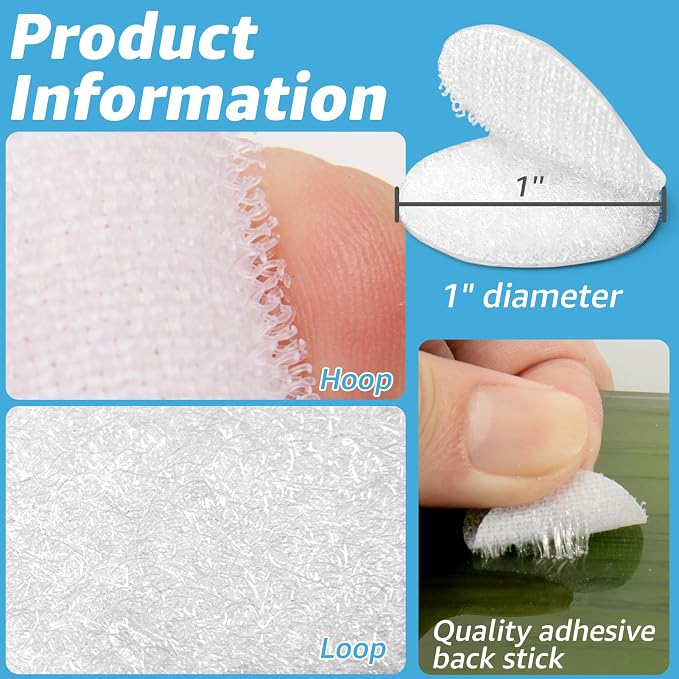 Art3d 40 Sets Hook and Loop Adhesive Dots, 1"x 1" Sticky Back, White | Heavy Duty, Circle Double-Sided, Adhesive Strip, Round, Nylon, Picture Hanging Strips Fastener for Mounting Hanging