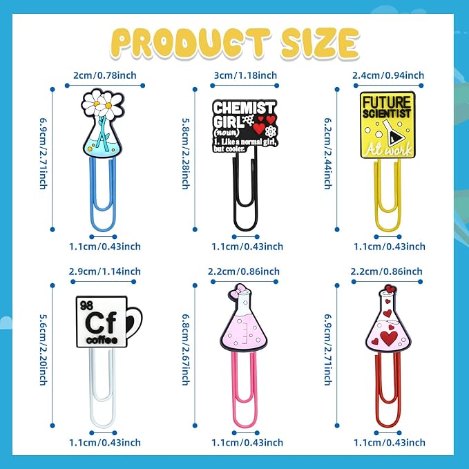 30 PCS Science Paper Clips Metal Paperclip Large Size Paper Clip Cute Bookmark Colorful Office Supplies Bookmark Clamp Desk Accessories Stationery Gifts