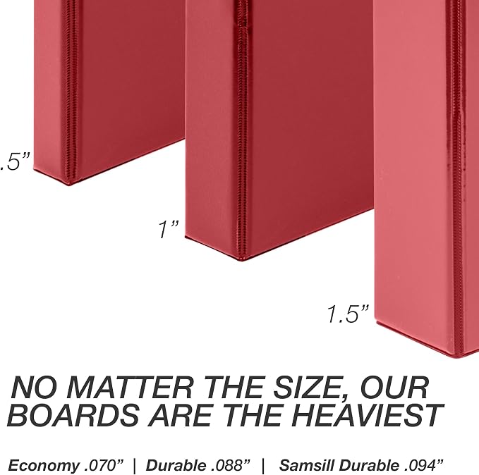 Samsill Durable 0.5 inch 3 Ring Binder, D Ring Binder,100% Recycled Chipboard, Red, 12 Pack