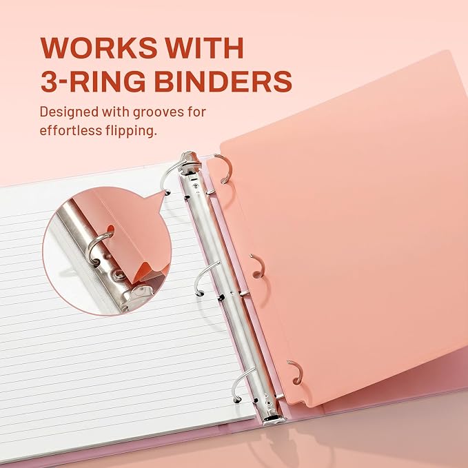 SUNEE 3 Hole Folders with Pockets (6 Pack, Vintage Colors) Plastic Folders for 3 Ring Binder, Heavy Duty Binder Folder for Document for School, Students, Teachers, Office Staf
