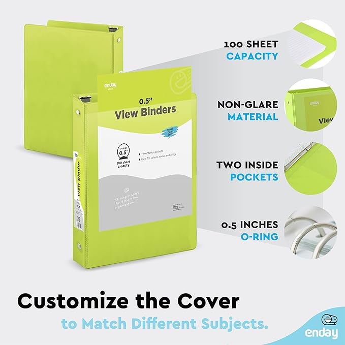 Enday 1/2 inch Binder 3 Ring Binder (24 Pack - Assorted Colors) O-Ring Binder with Clear View Cover and 2 Inside Pocket - for Letter Size 8.5 x 11'' Paper, Ideal for School Supplies, Office, and Home