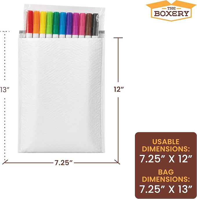 The Boxery 7.25x12" #1 Poly Bubble Mailers 100 Pack, Padded Envelopes, Self Seal, Waterproof Shipping Bags for Shipping & Packaging