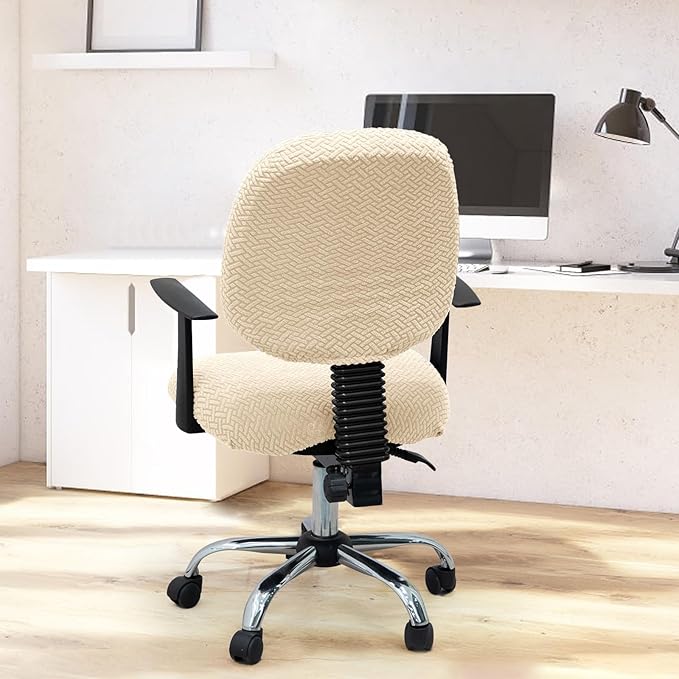 MIFXIN Computer Office Chair Cover Stretch Elastic Slipcover 2 Piece Stretchable Jacquard Computer Chair Seat Covers Furniture Protector for Office Home, NO Chair, Only Covers (Beige)