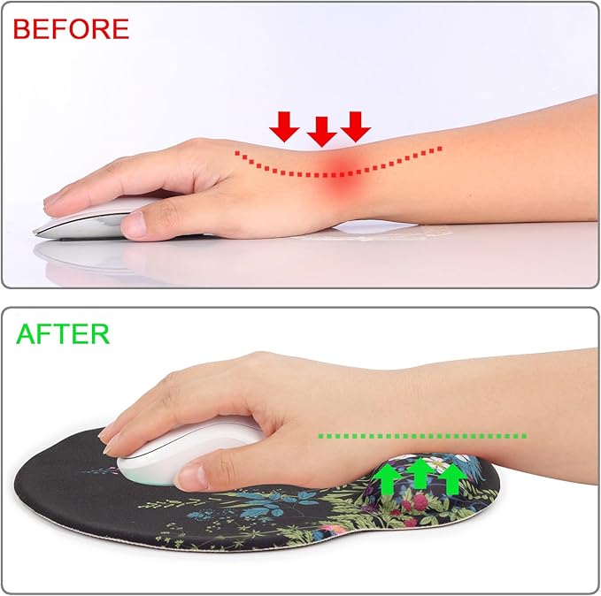 Ergonomic Mouse Pad with Wrist Support Rest,Large Mousepad Gel Wrist Rest, with Coaster Non-Slip & Pain Relief for Computer, Desk, Home&Office-Floral