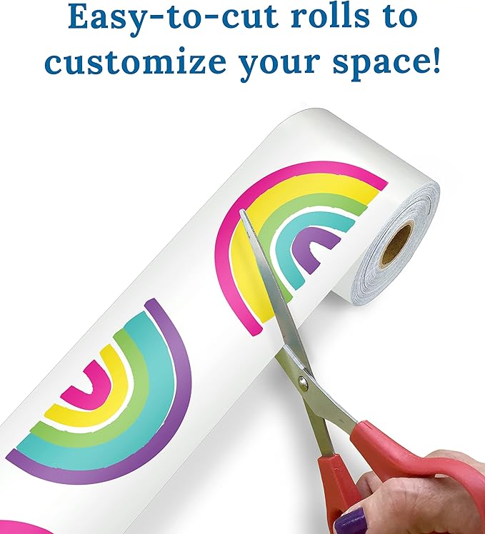 Carson Dellosa Kind Vibes 65Ft of Rainbow Bulletin Board Borders, 1 Roll of Boho Trim for Rolling Whiteboard, Cork and Posterboard, Party, Spring Decorations, and Classroom Decor