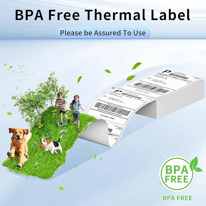 Phomemo Genuine 4X6 Thermal Shipping Label 100 Labels per Stack - 4x6 FanFold Thermal Labels Compatible with Phomemo 241bt Shipping Label Printer, Strong Adhesive Shipping Labels, Commercial Grade