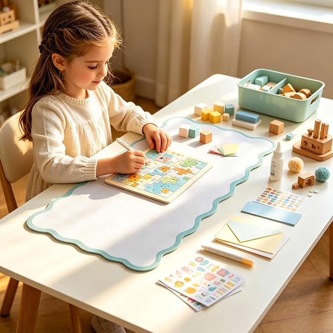 Teal Scalloped Desk Mat, Back to School Gift for Women, 31"x15.7" Large Keyboard Mouse Pad for Gaming Dorm Decor