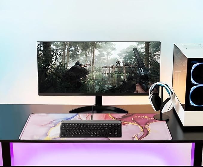 Extra Large Mouse Pad 31.5 x 11.8 in, Gaming Mousepad with Stitched Edges, Premium Microfiber Cloth Surface, Waterproof Non-Slip Base Keyboard Desk Mat for Home Office Gaming, Marble Pink