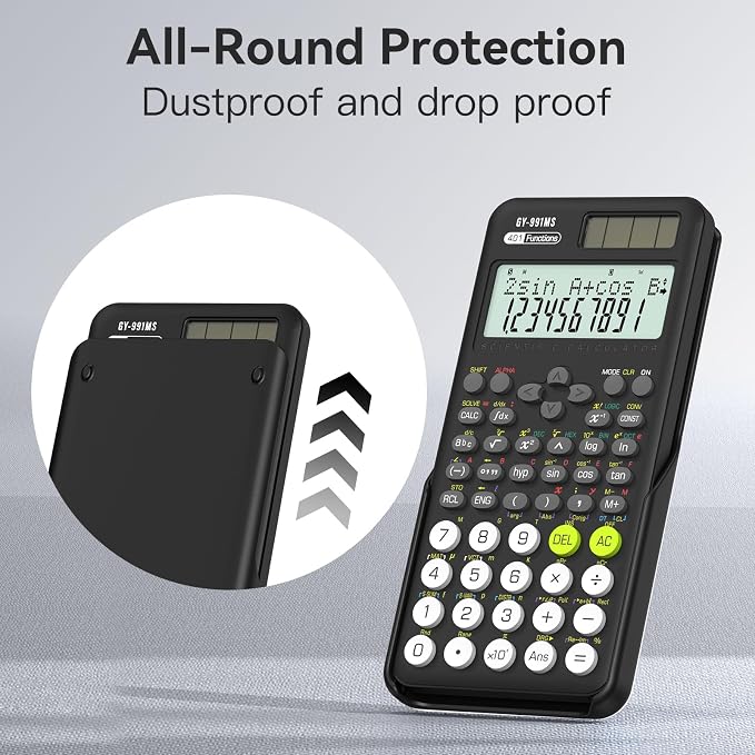991MS 401 Functions 2-Line Display Desktop Calculator with Sliding Cover | Scientific Calculator School Supplies, ROATEE Solar Battery Power Kawaii for Middle High School Student and Teacher Black