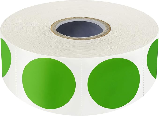 1500 PCS Green Round Color Coding Circle Dots Inventory Stickers Labels with Perforation Line in Roll (Each Measures 1" in Diameter)
