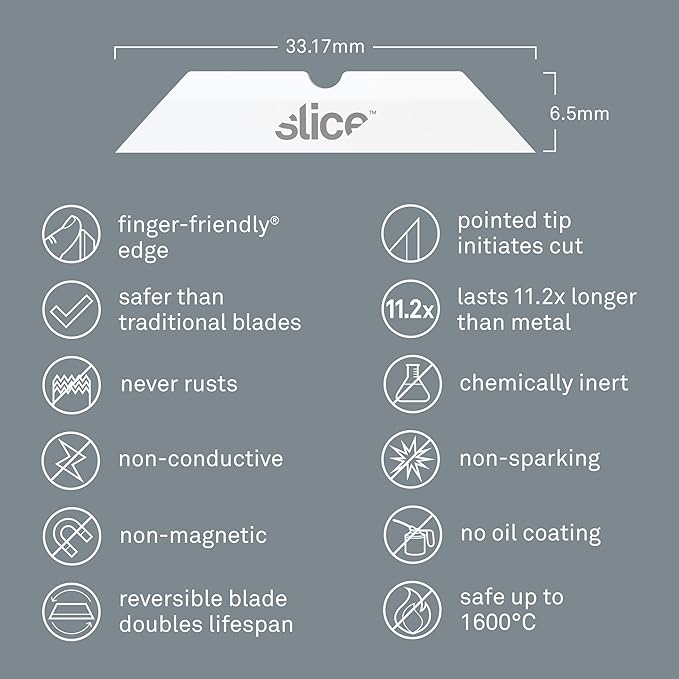 Slice 10408 Replacement Blade, Ceramic, Finger Friendly, Pointed Tip for Intricate Cuts and Thin Materials, Lasts 11x Longer than Metal