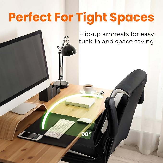 NEO Chair Office Desk Computer Chair Ergonomic Executive Mid-Back Leather Gaming Chair with Adjustable Flip-Up Armrests Wheels Swivel for Home Study Task (Black White)