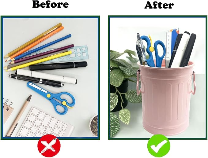 Desk Pen Holder, 2 Pack Metal Pencil Holder for Desk, Desk Organizer with Handle, Makeup Brush Holders, Pencil Cup, Desktop Storage Organizer for Office, School, Home (Blue, Pink)
