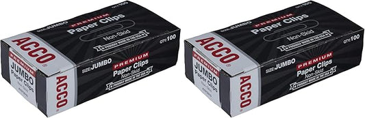 ACCO Jumbo Paper Clips, Non-Skid, Premium, Steel Wire, 20 Sheet Capacity, Silver, 1 Box of 100 Clips (A7072510) (Pack of 2)