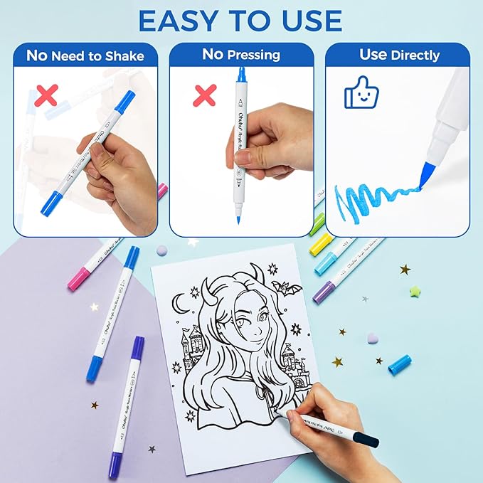Ohuhu Acrylic Paint Markers Dual Tips: 36 Colors Brush & Fine Paint Pens High Opacity Acrylic Markers Waterproof Lightfast for Rock Painting 3D Prints Egg Wood Glass Ceramic DIY Crafts - Akaka