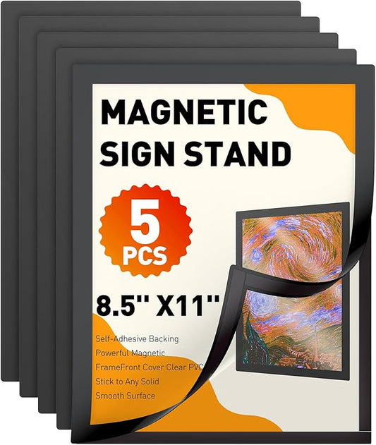 Uniclife 5 Pack Magnetic Sign Holder 8.5" x 11" Self-Adhesive Magnetic Picture Frame Wall Mounted Display Frame for Home Office Store Poster Document Holder for Wall Door Glass Window Refrigerator