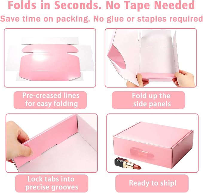 7"x5"x2" Glossy Pink Shipping Boxes, 50 Pack Corrugated Cardboard Mailing Boxes for Small Business Packaging, Shipping Phone Cases, Stationery