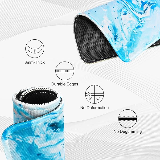 JIKIOU Mouse Pad with Non-Slip Rubber Base, Premium-Textured & Washable Computer Mousepad with Stitched Edges, Mouse Pads for Computers, Laptop, Gaming, Office & Home, 10.2 x 8.3 in Blue Waves