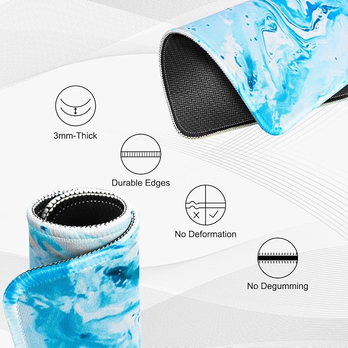 JIKIOU 3 Pack Mouse Pad with Stitched Edge, Portable Size-10.2x8.3in Blue | Anti-Fray, Comfortable Smooth Lycra Surface, Non-Slip Rubber Base, Machine Washable Fade-resistant, Compatible with All Mice