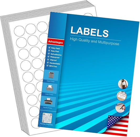 1" Circle Sticker Labels, Round Printable Sticker Labels to Write On, Sticker Paper for Inkjet Printer, (63 Labels/Sheet), 10 Sheets