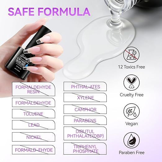 Gelike EC 6 in 1 Nail Glue Gel: 2 Pcs Gel Nail Polish for Press on Nails - Nail Glue Strong Easy and Long Last for False Acrylic Tip - Base Coat for Salon Home Polish
