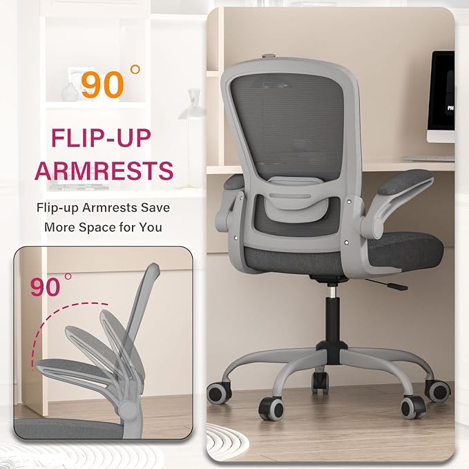 Ergonomic Office Chair w/Adjustable Lumbar, Flip Armrest, 135° Recline | Supports 300 lbs · Seat 19.48"–23.4" · Breathable mesh · 20–30 min assembly · 5-year warranty