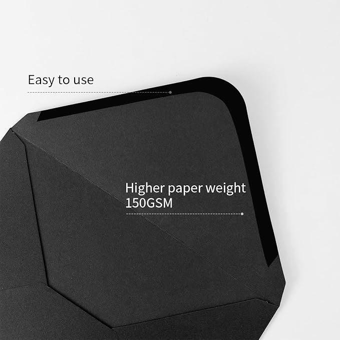 A7 Envelopes 30 Pack Black 5x7 V Flap Thick Invitation Envelopes | 150gsm,for 5x7 photos,cards,wedding,birthday,graduation,party,announcements,baby shower,holiday mails,with Stickers