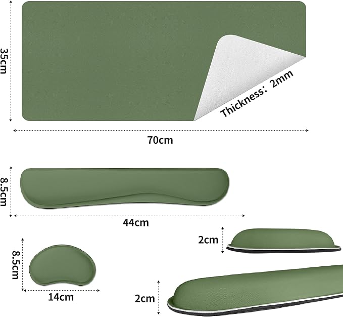 Bloss Leather Mouse Pad with Wrist Rest, Large Mousepad + Keyboard Pad, Non-Slip Desk Mat for Office, Home(27.6" x 13.8", Olive Green)