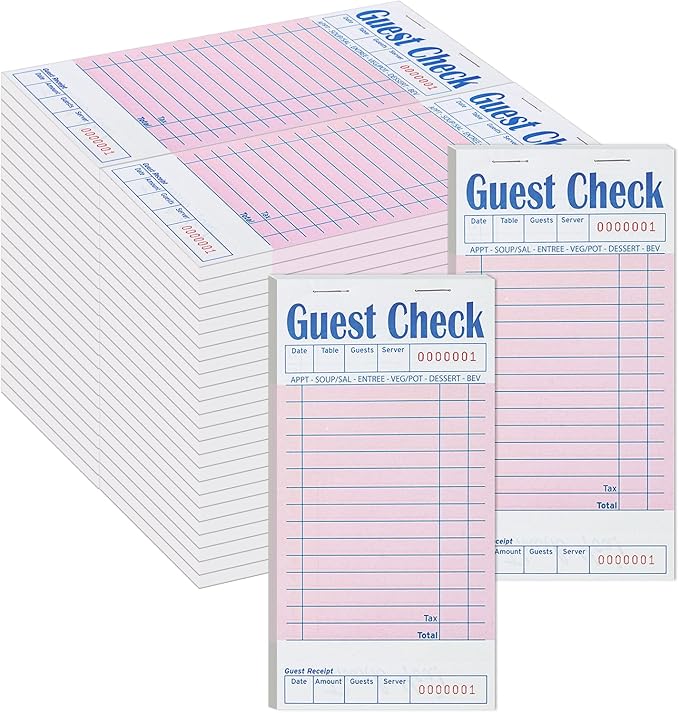 48 Pack Pink Guest Checks Books for Servers Server Note Pads, Waiter Checkbook, Waitress Notepad for Restaurants, Paper Checks 50 Sheets/Pack, 300 Total Tickets