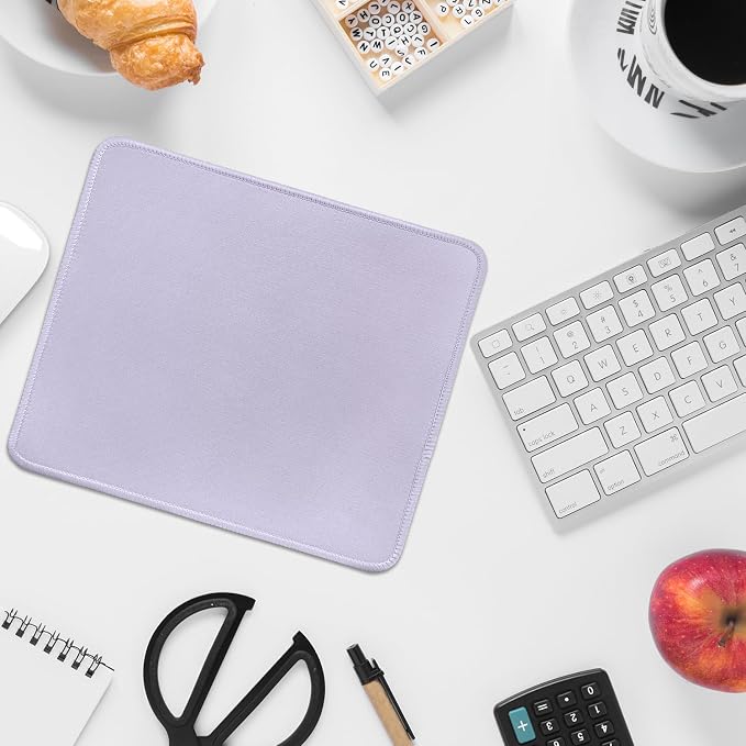 FROGIGO Mouse Pad with Stitched Edges - Solid Color Mousepad for Women, 9.25 x 7.75 inch Washable Square Desk Pad, Non-Slip Rubber Base, Office Home Laptop Accessories - Lilac Purple