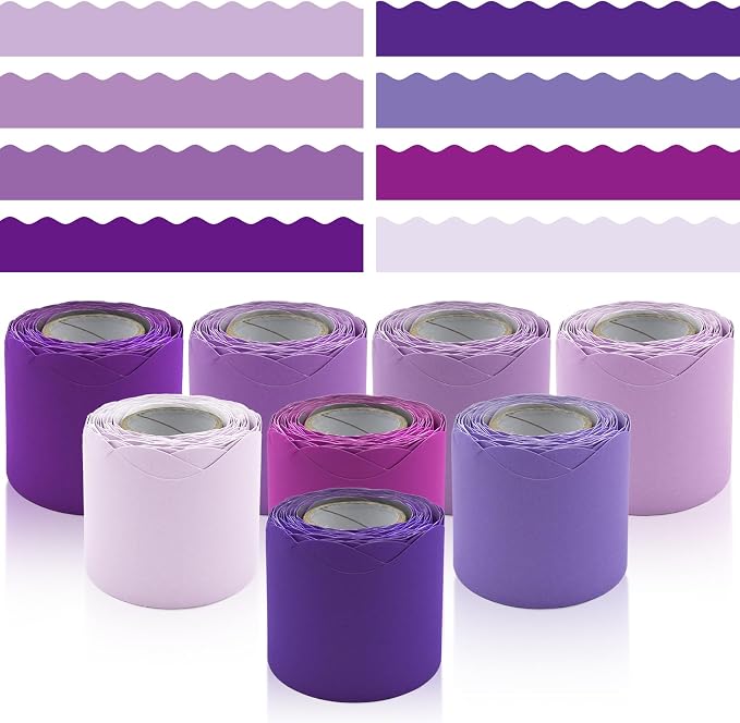 8 Rolls 262.4 Ft Purple Bulletin Board Borders - Purple Scalloped Bulletin Board Borders for Classroom, School & Office Decor - Bulletin Boards Decorations - Bulletin Boards Trim