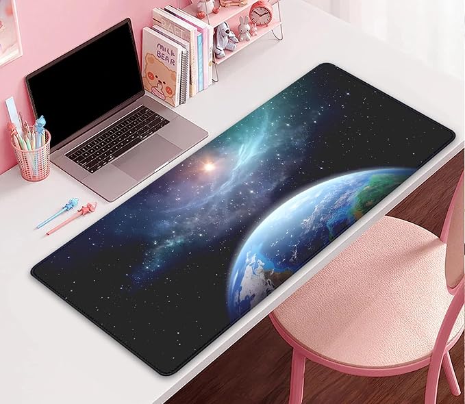 Earth and Starry Sky Large Desktop Mouse Pad, Desk Mat for Keyboard and Gaming, Office Home Work (27.5X11.8 in)