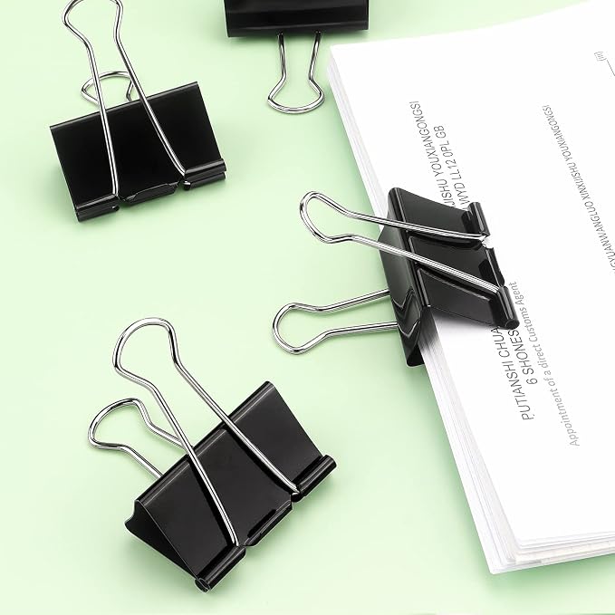 ZZTX 12 Pack Large Binder Clips 1.6 Inches Black | Paper Clamps Clips, Durable steel, Rust-resistant, Strong spring