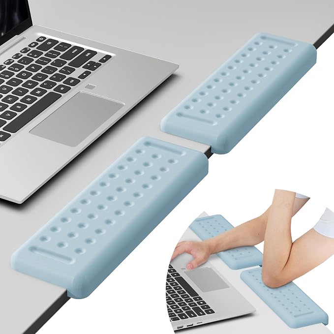 Leolee L-Shaped Desk Elbow Pads for Desk, Blue Memory Foam Arm Rest | for Desk with Non-Slip Base, Ergonomic Desk Edge Cushion, Wrist Rest for Computer Keyboard, Typing, Office, Home (2 Piece)