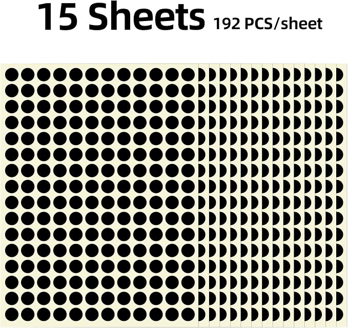 3/8" Small Colored Dot Stickers 2880 PCS Round Circle Stickers Tiny Black Coding Labels Mini Sticker for Office,Classroom (Black, 3/8" (10 mm))