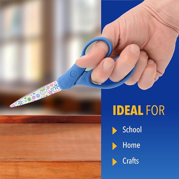 Westcott School Scissors for Kids Ages 12+ and Up - Back to School Essentials and Classroom Supplies - 7-Inch Pointed Student Scissors - for Right- or Left-Handed Use - Floral Printed - 1 Pack