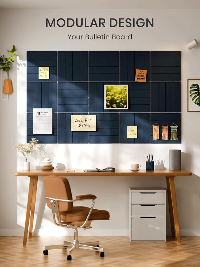 Bumusty 36" x 24" Large Cork Board Alternative, Carbon Blue | 6-Pack Felt Bulletin Board Tiles, 60 Adhesive Tabs, 30 Pushpins, Home, Office, Classroom, Vision Board