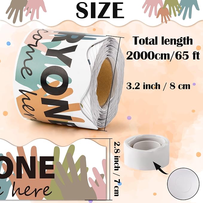 BeYumi Boho Diversity Border Trim - 65ft Back to School Everyone is Welcome Here Rolled Border Trim Multicultural Equality Inclusive Bulletin Board Classroom Chalkboard Kindergarten Elementary Decor