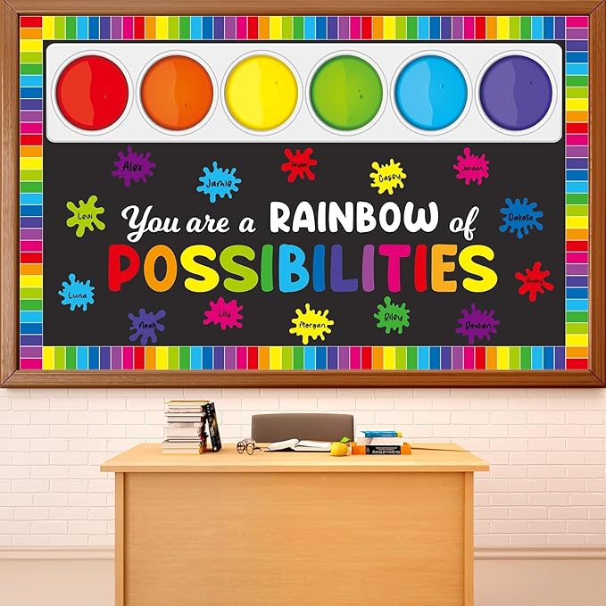 Art Painting Bulletin Board Set You are a Rainbow of Possibilities Classroom Decorations Colorful Motivational Writable Paint Cutouts Classroom Decorations for Back to School Chalkboard Wall Decor