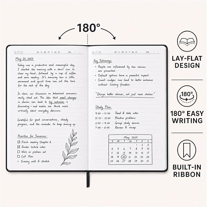 Hardcover-Journal-Notebooks, A5 Lined Journals Notebook for Writing 200 Pages, 8.2 x 5.5 inch, Classic Ruled Notebooks for Work/Travel/College (Black- 1 Pack)