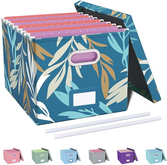 File Organizer with Lid, File Box, File Cabinet for Letter File Folder Storage, Hanging File Organizer for Office/Decor/Home,Document Organizer, 1 Pack,Leaf Blue-Box Only