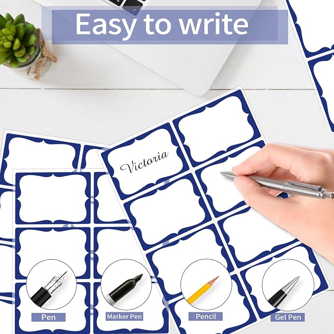 Starboling Name Tag Stickers, 200 Pcs 3"x2" Blue Plain Stickers, Colorful Border, For Office, Meetings, School & Home